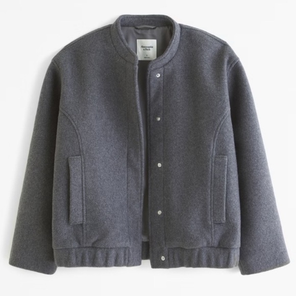 Abercrombie & Fitch Women's Wool Blend Grey Jacket Bomber - Picture 1 of 7